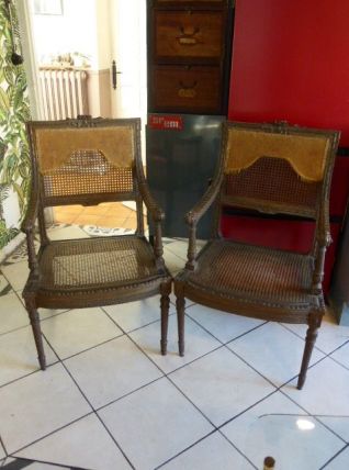 Paire de Fauteuil cannés Napoléon III anciens