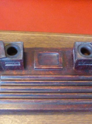 Double encrier, porte stylos et buvard bois ancien art deco