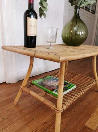 Table basse rotin et bambou vintage