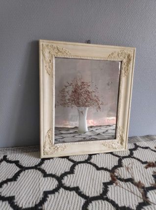 miroir ancien au mercure cadre en bois peint 