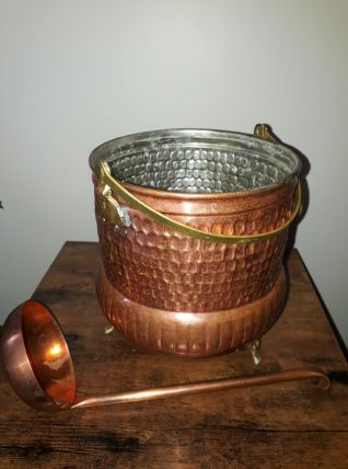 Déco en cuivre - Chaudron avec sa louche - Cache pot Vintage