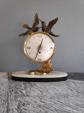 pendule de cheminée art déco Silvoz, socle en marbre veiné