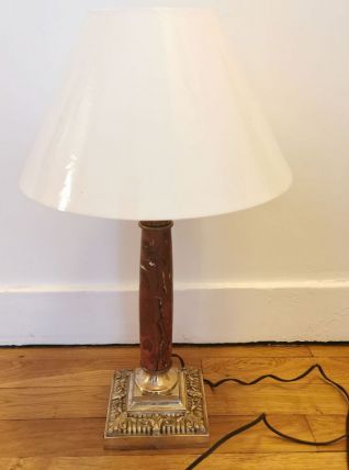 Lampe empire colonne marbre pied dorée 