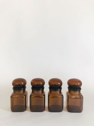 Lot de 4 flacons bocaux en verre ambré style apothicaire