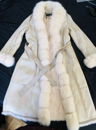 Manteau long cuir et fourrure véritable 