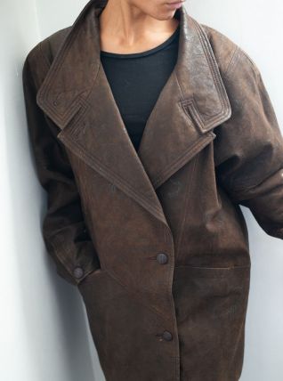 Manteau en cuir marron vintage