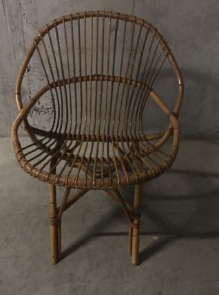 Fauteuil corbeille en rotin années 60
