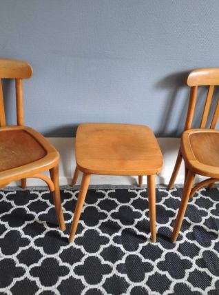 chaises + tabouret estampillés Luterma en bois verni