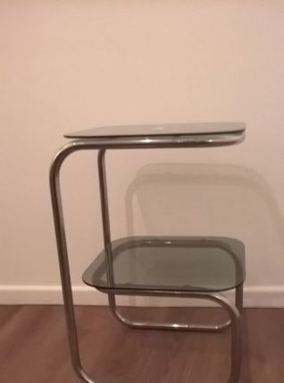 Table d’appoint chrome verre fumé 1970