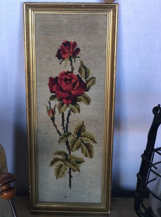Joli cadre canevas à la rose rouge