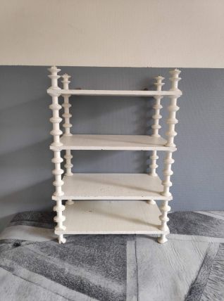 étagère bobines murale ancienne en bois peint blanc