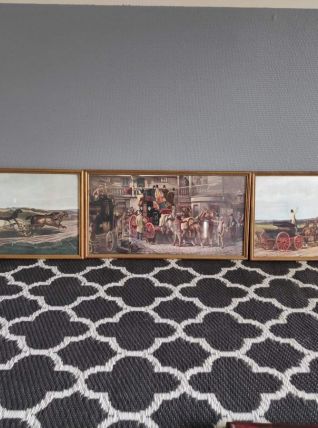 lithographies anciennes diligences sous cadre bois doré 