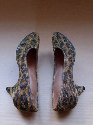 vintage 80s chaussures à talons stiletto lurex léopard taill