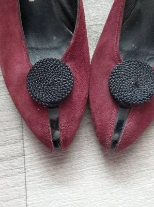 1980 chaussures ballerines à talon daim bordeaux vernis noir