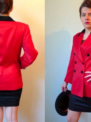 Vintage années 90 veste blazer double boutonnage laine rouge
