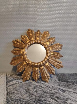 miroir soleil petit en bois doré avec crochet