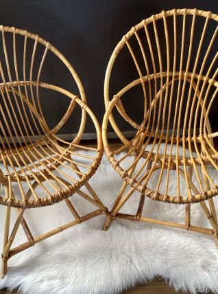 Paire de fauteuils rotin vintage