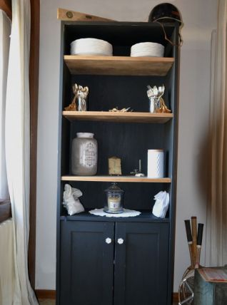 Bibliothèque noire mat en chêne massif