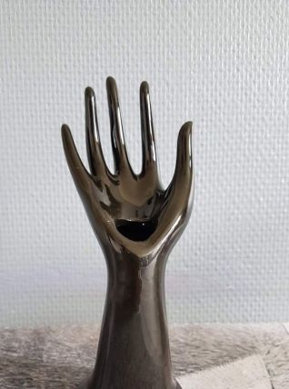 soliflore main en céramique noire