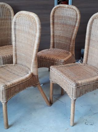 4 chaises rotin vintage 1970 avec  pastille