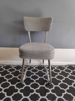 chaise de bureau "traineau" tissu gris et métal tubulaire 
