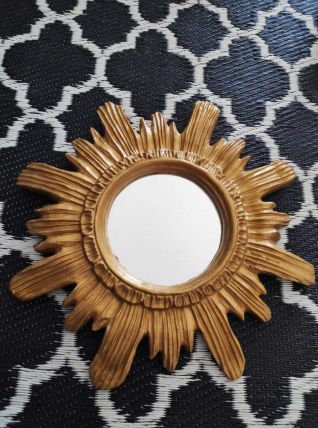 miroir soleil plâtre doré des années 70 avec crochet