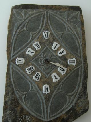 Horloge ardoise sculptée signée Morin vintage Junghans