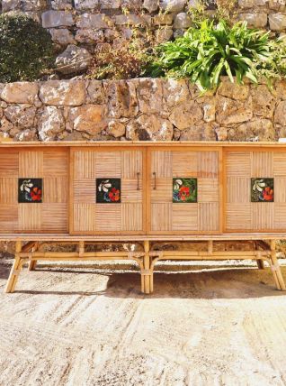 Enfilade en rotin et céramique 1960