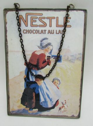 carte postale publicitaire chocolat Nestlé sous verre