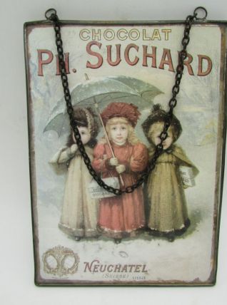carte postale publicitaire chocolat Suchard sous verre