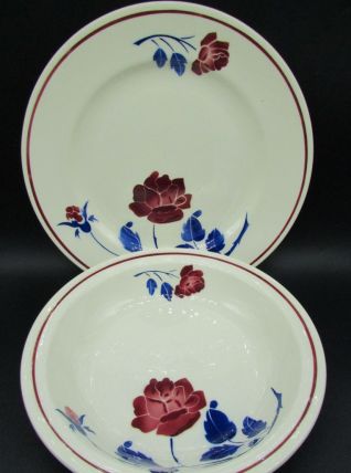 2 ancien plats faience de Badonviller décor de rose