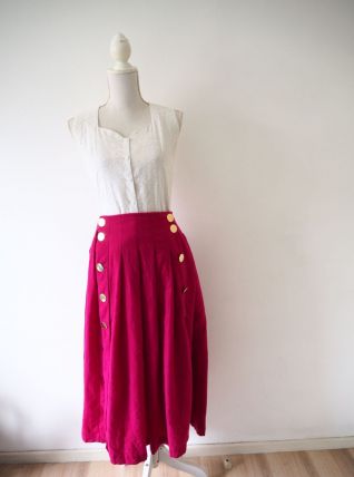Longue jupe plissée en laine rose fuchsia vintage 70's