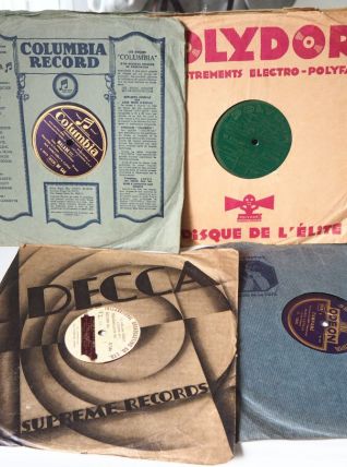 Lot de 4 vinyles 78 tours déco gramophone vintage rétro 1930