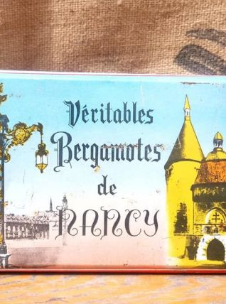 Boite en tôle lithographiée "Véritables bergamotes de Nancy"