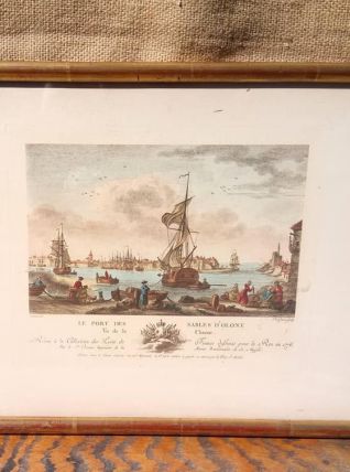 Ancienne gravure "Le port des sables d'olone" par N.Ozanne 