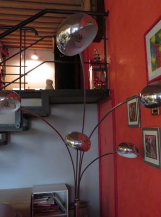 Lampadaire design à 5 têtes en acier/marbre