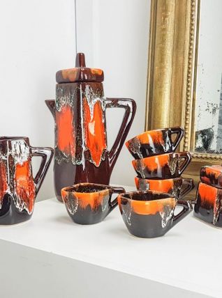 Service à café marron orange VALLAURIS Made in France