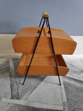 travailleuse vintage en bois  compartiments scoubidou jaune