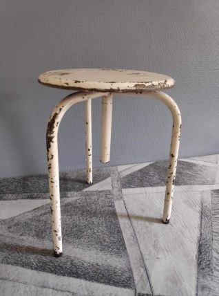 tabouret d'atelier 3 pieds métal blanc avec axe fileté 