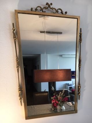 Miroir retroviseur 75cm x 35 cm laiton et bronze 1950