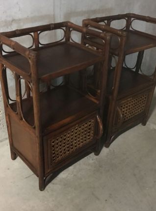 Paire de chevets en rotin années 60