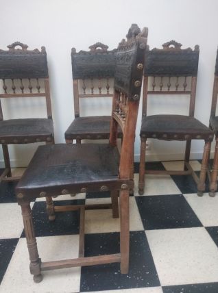 Lot 6 chaises Henri II  cuir et bois