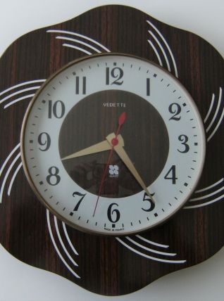 Horloge murale Vedette formica bois quartz fonctionne rosace