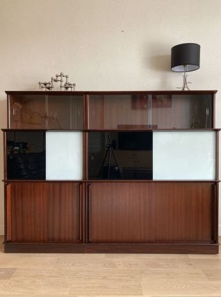  Bibliothèque vitrine en enfilade Oscar vintage années 60