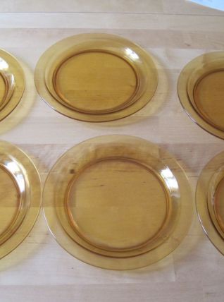 6 assiettes  a desserts  en verre Verico France vintage 