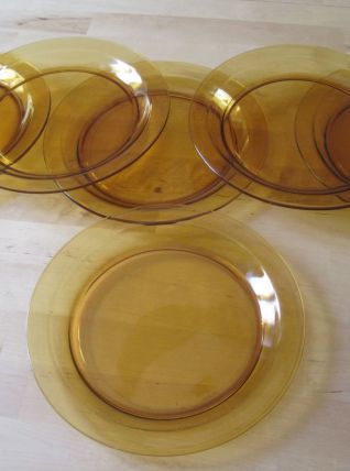 6 assiettes plate   en verre Verico France vintage 1970 