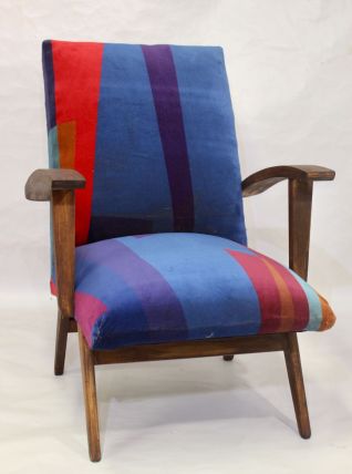 Fauteuil scandinave années 50 / 60 tissu velours impression 