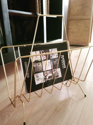 Porte revues vintage en métal doré 