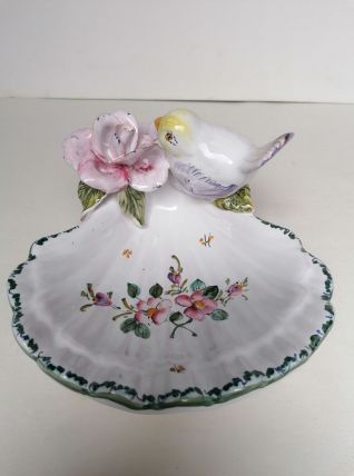 Vide poche Moustiers oiseau fleur barbotine 