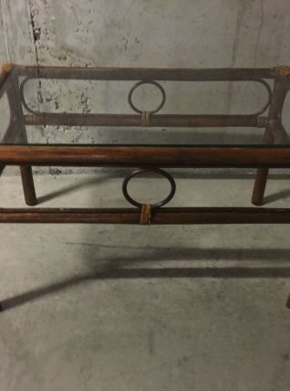Table basse en rotin années 70